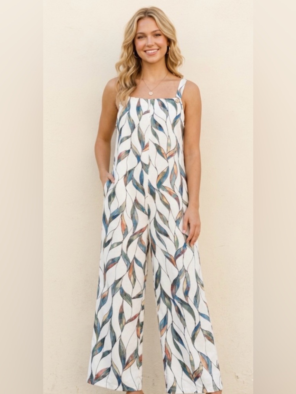 NoraCora Sleeveless
Jumpsuit Leaf Print Wide
Leg Women Size M